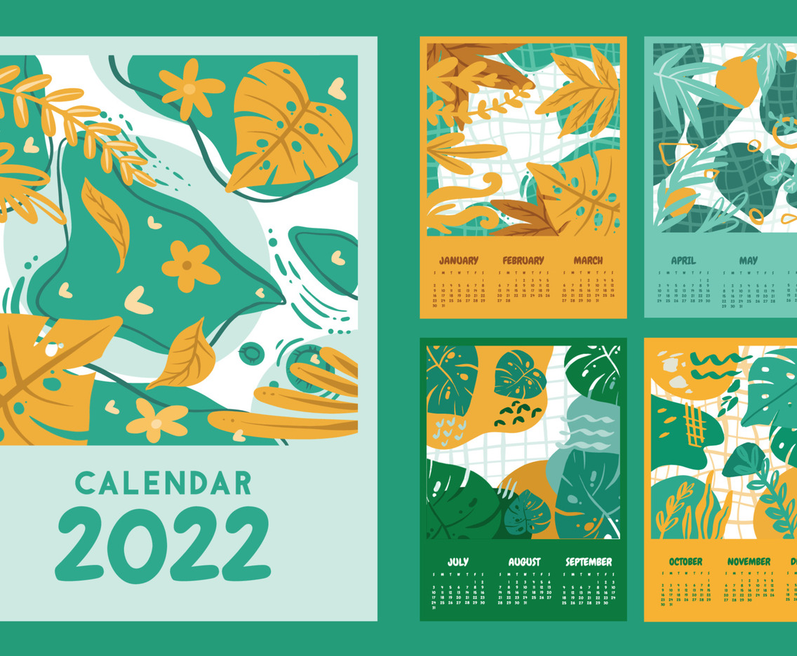Calendar Template 2022 with Floral Design