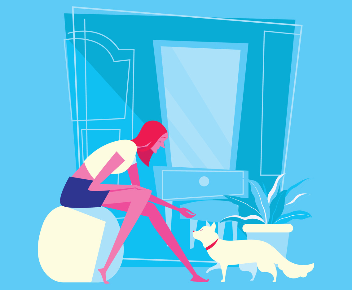 Red Hair Girl With Her White Cat
