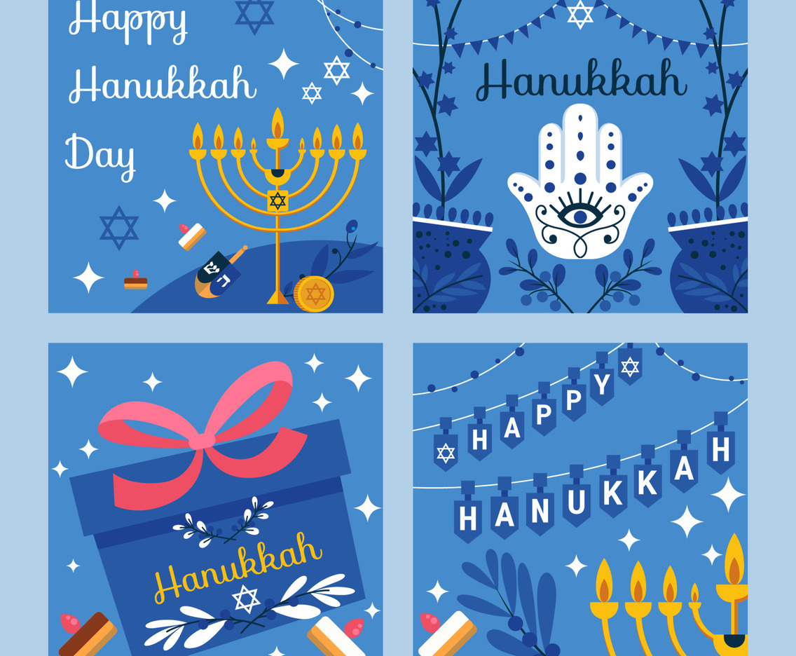 Hanukkah Season Greeting Flat Social Media Post