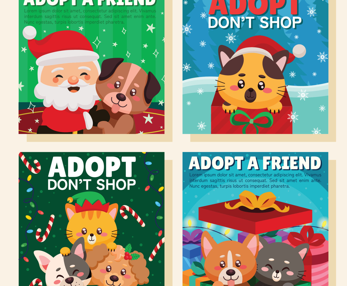 Set of Pet Adoption Social Media Posts