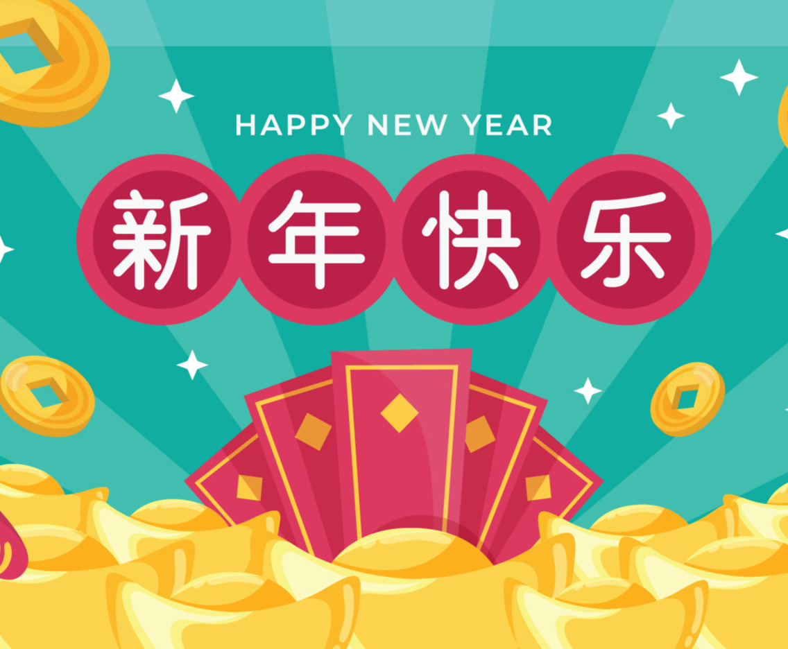 Children Wish Happy Chinese New Year With Joy and are Surrounded with Gold Ingot