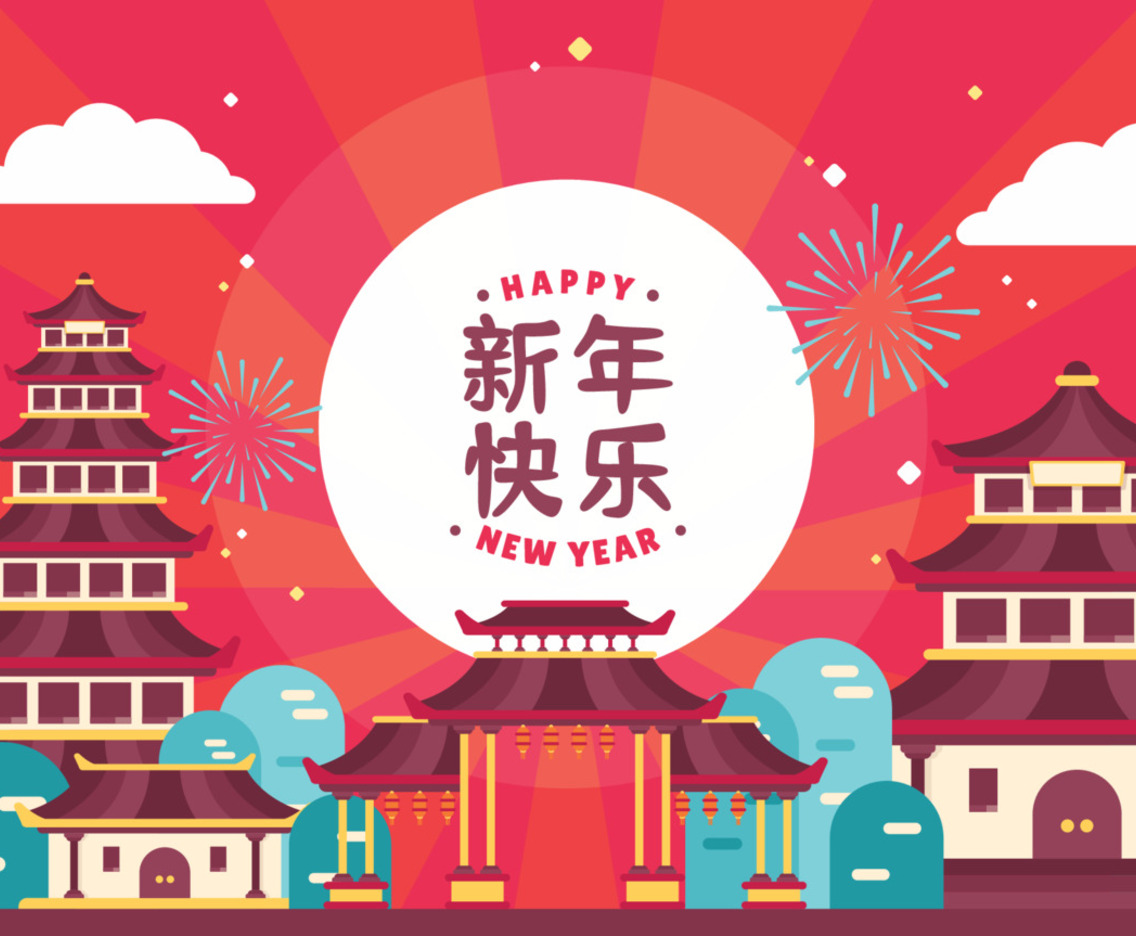 Happy Chinese New Year with Eastern Buildings Concept