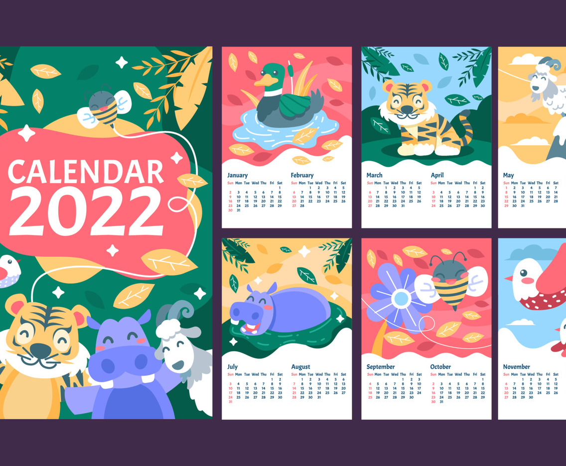 Cute and Colorful Animal Calendar 2022