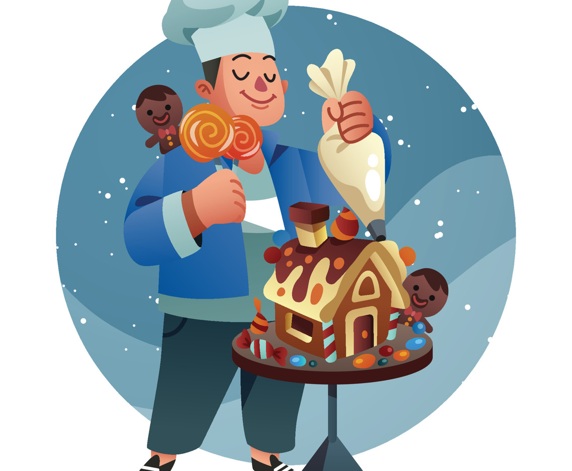 A Boy Decorating A Ginger Bread House