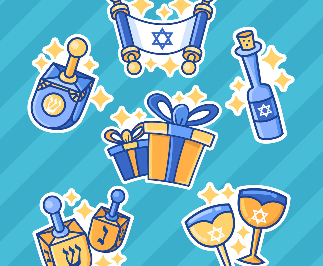 Set of Hanukkah Elements Stickers