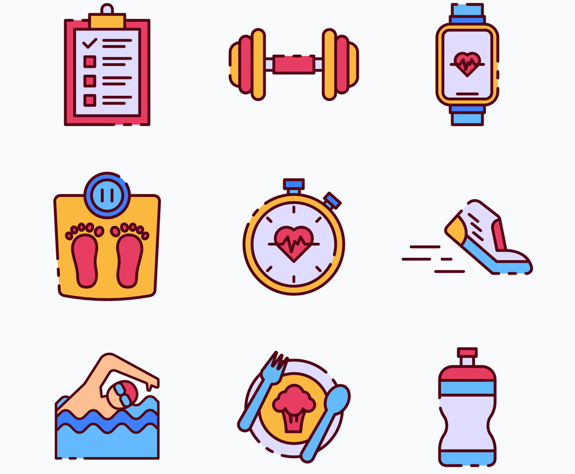 New Year Healthy Resolution Icon Set