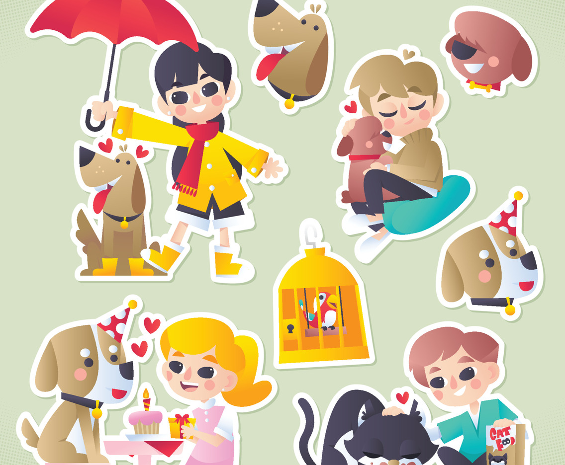 Children and Pets Stickers