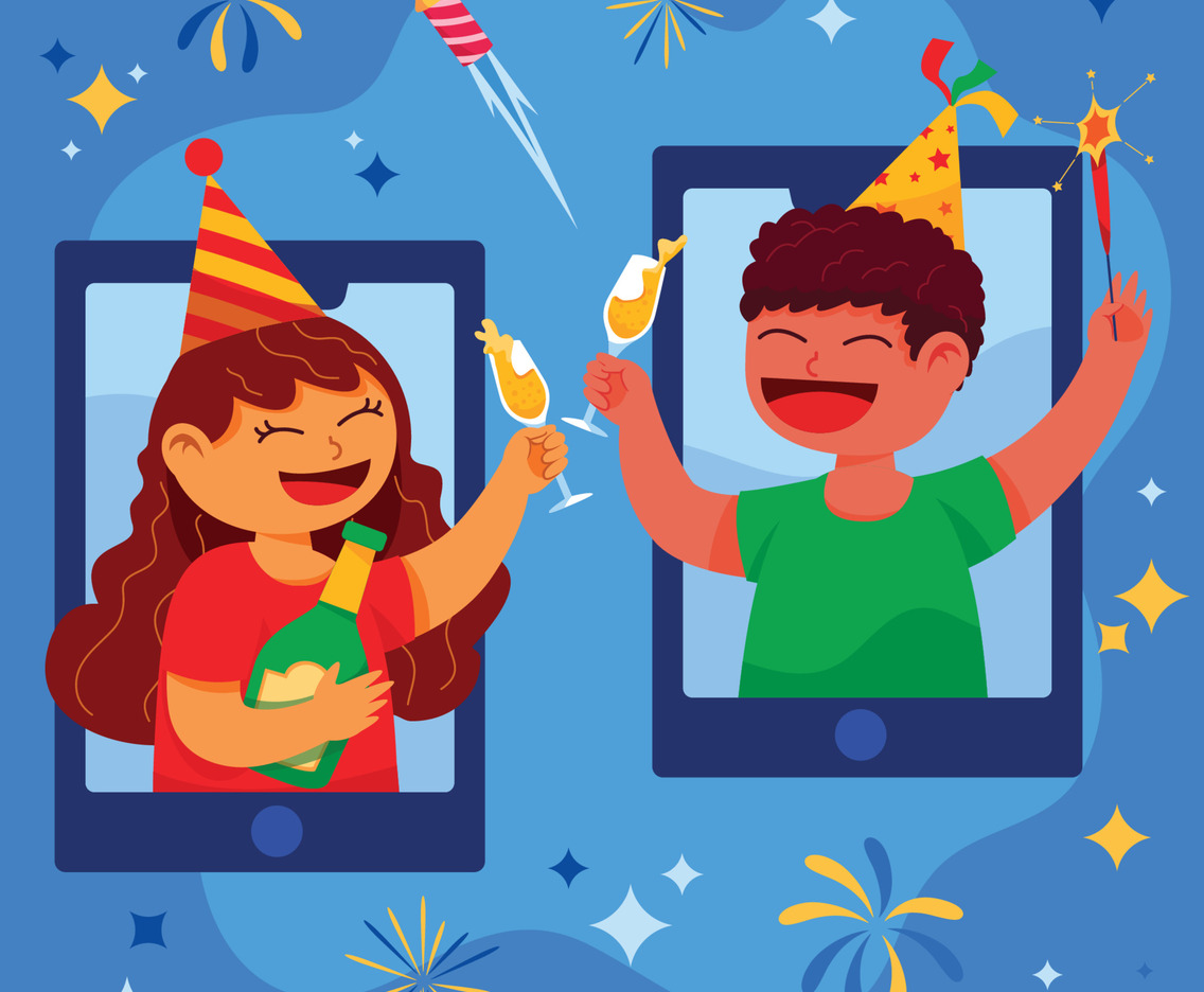Champagne Toasting Through Online New Year Party