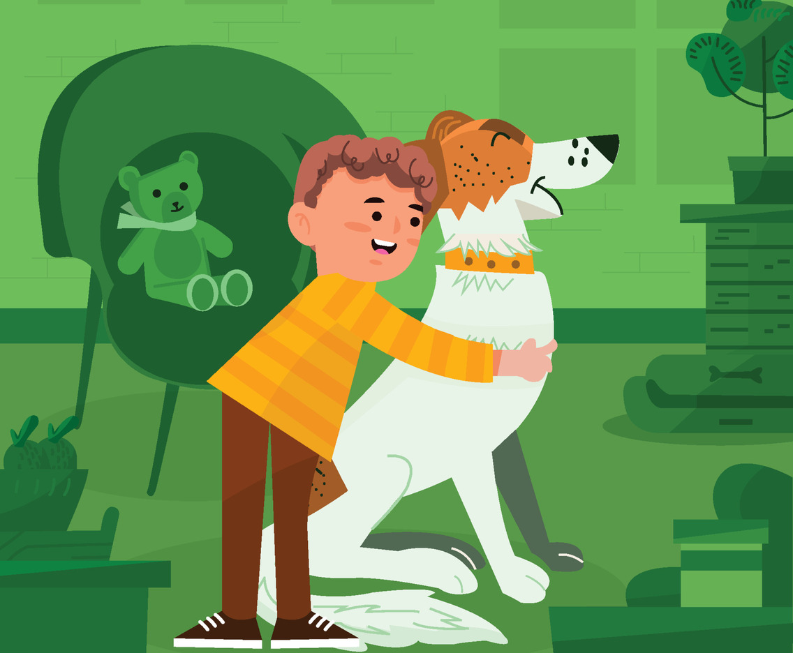 Boy Hugging His Pet Dog At Home Concept