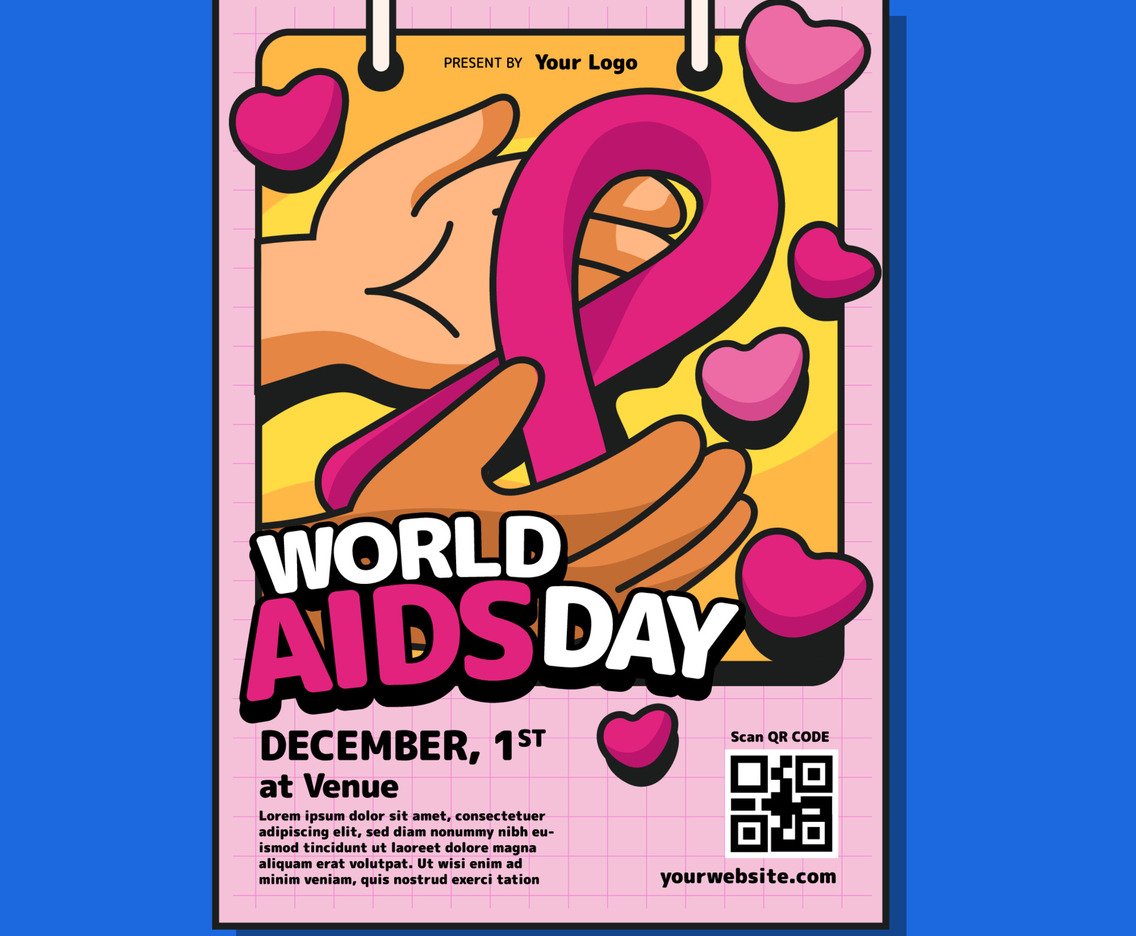 Hand Holding Ribbon Celebrate World AIDS Day Poster