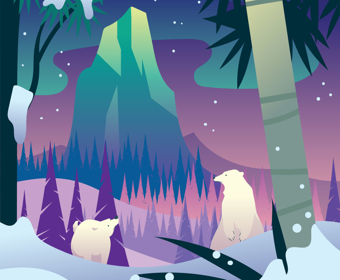 Polar Bears at Winter Forest