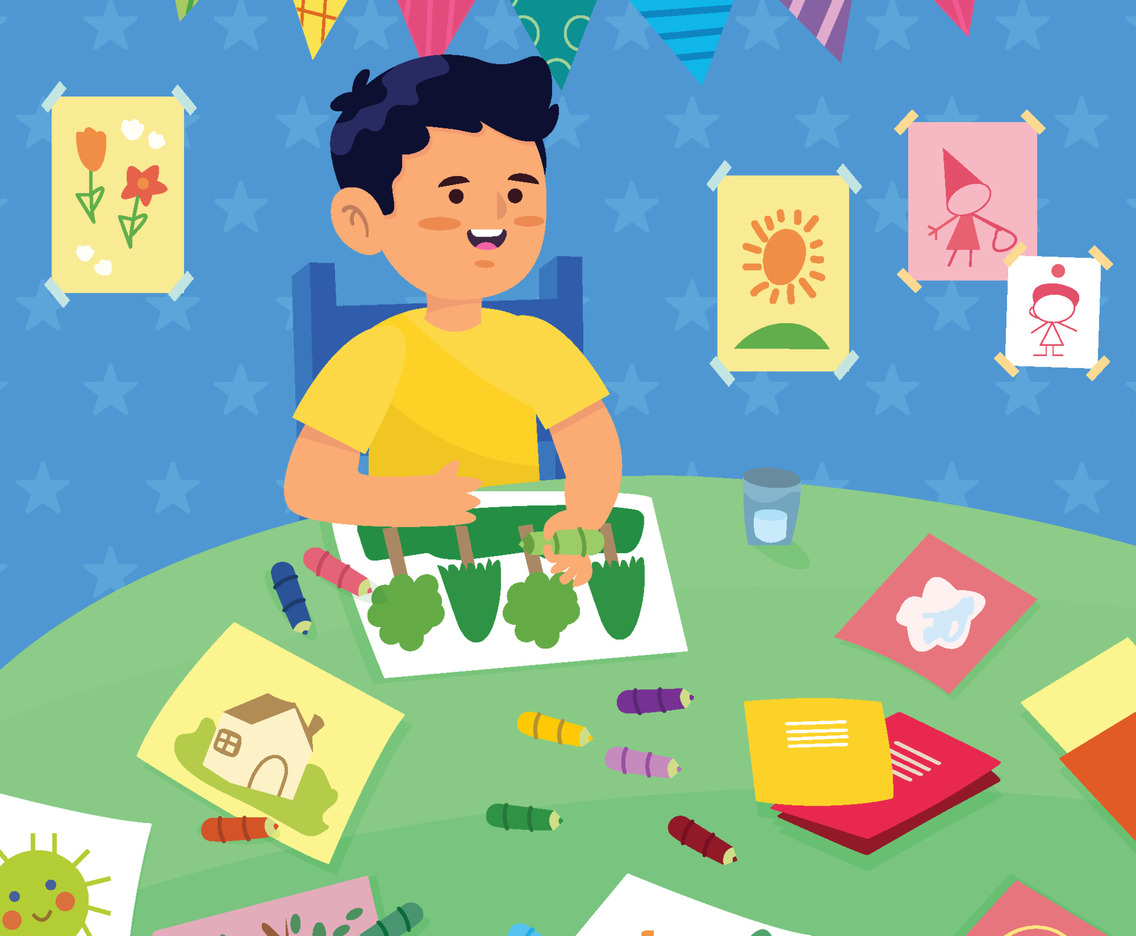 Boy Drawing Doodles With Color Pencil Concept