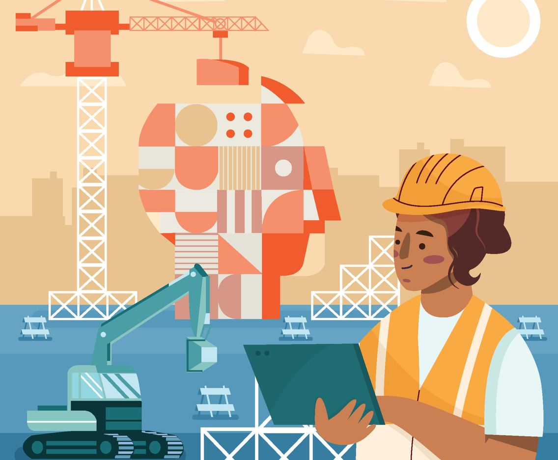 Female Construction Worker Look Into Her Tablet Concept