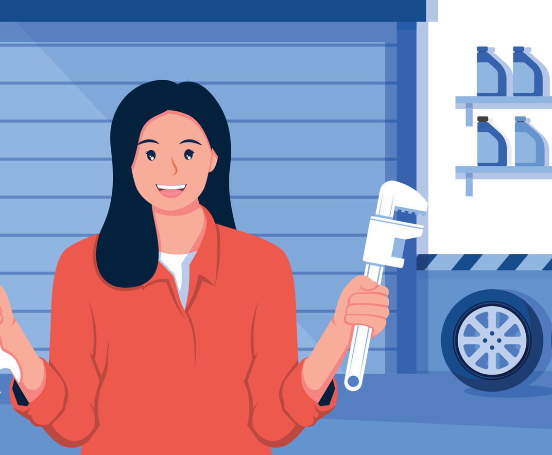 Woman Mechanic With Garage Background
