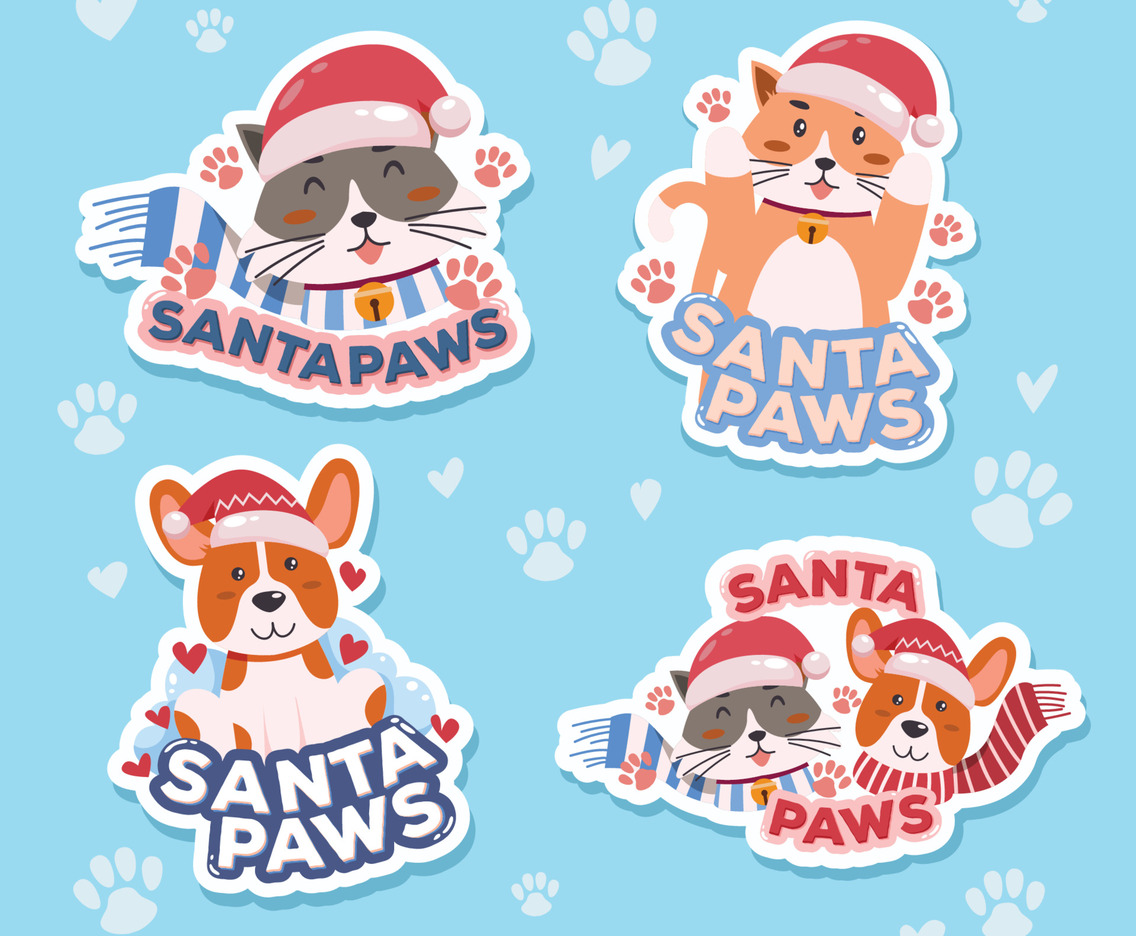 Santa Paws Kitten and Puppy Sticker Set