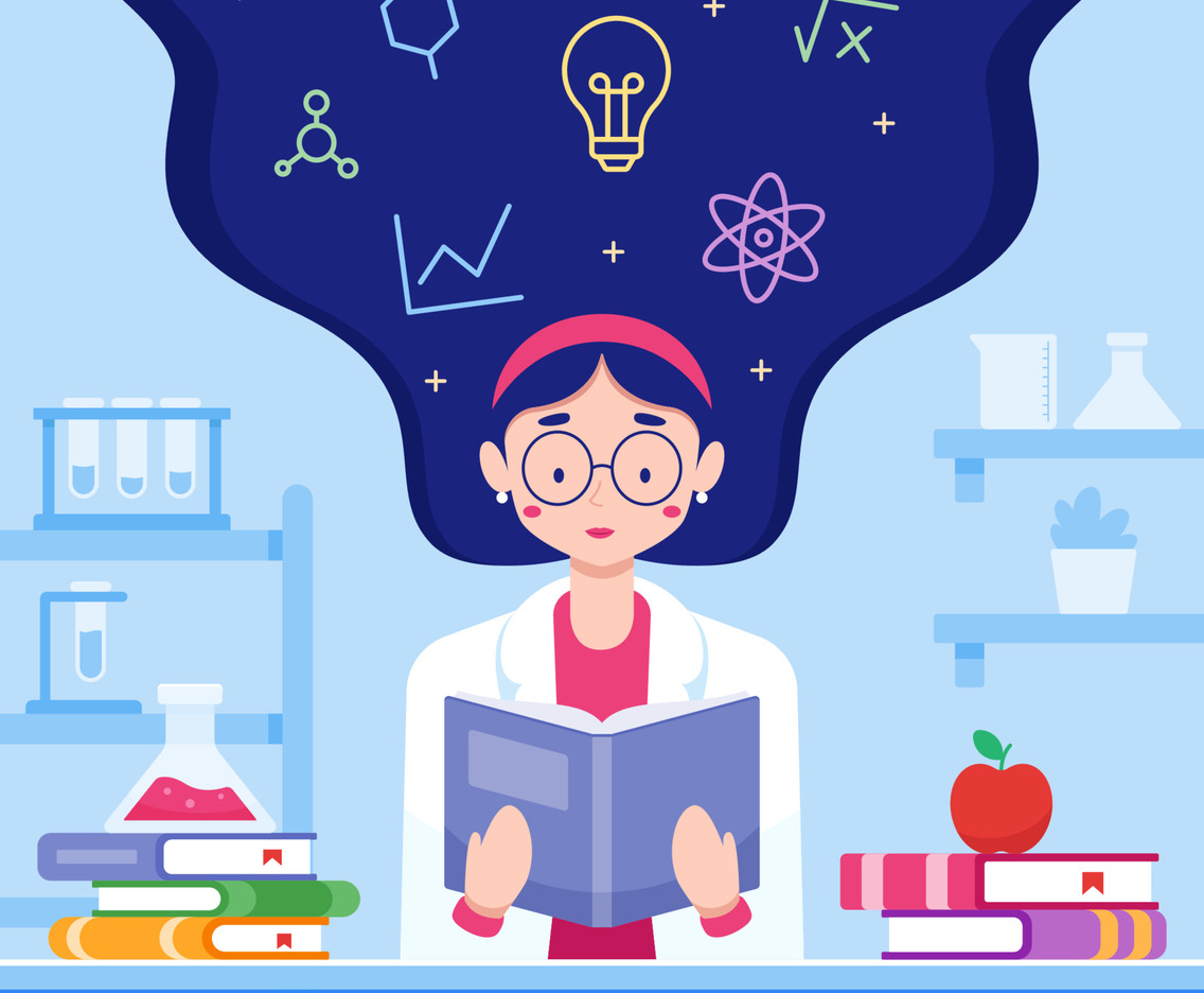 Woman with Science Mind Reading a Book
