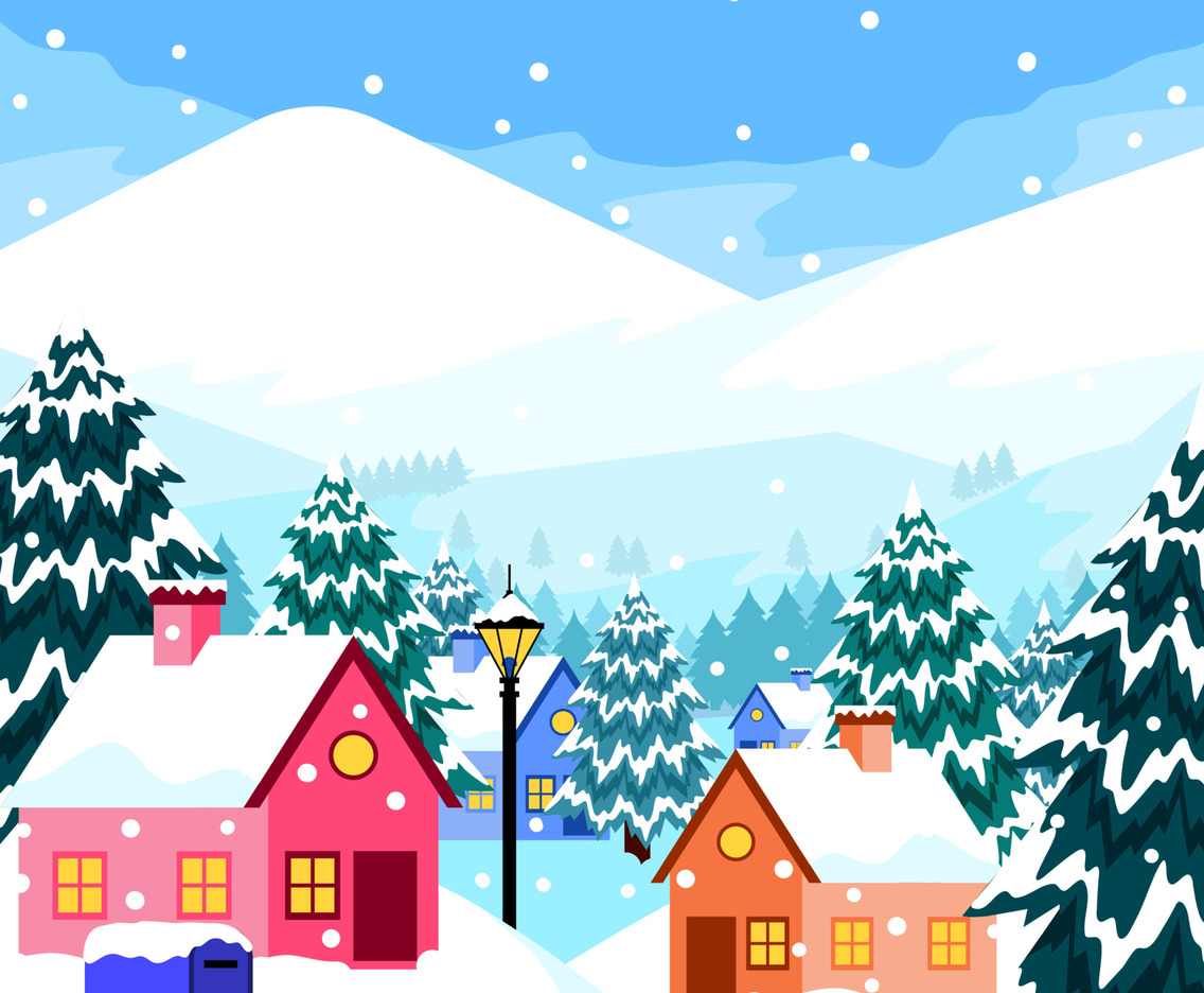 Peaceful Village in Snowy Winter Mountain Scenery