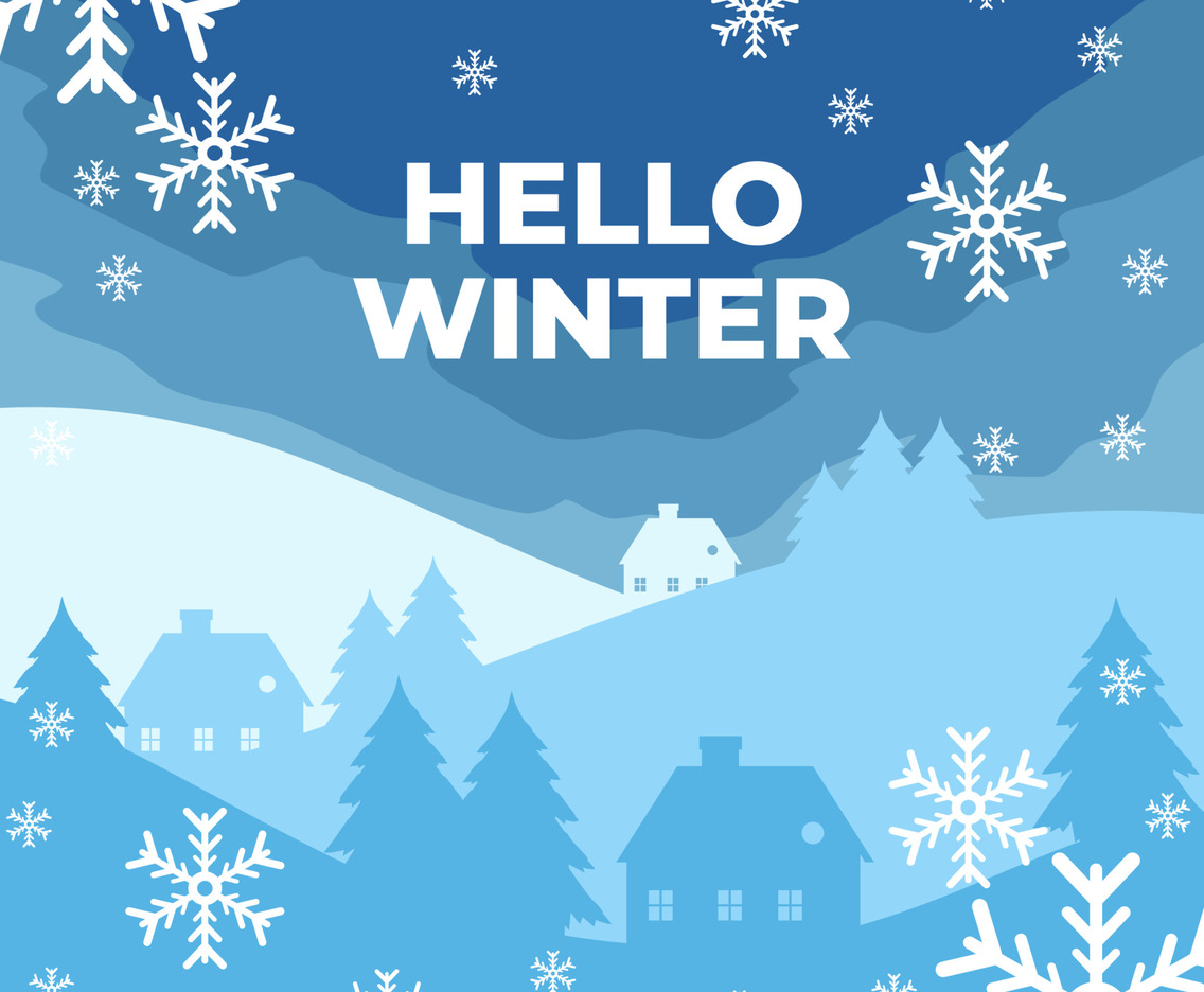 Winter Village in Snow Mountain Background