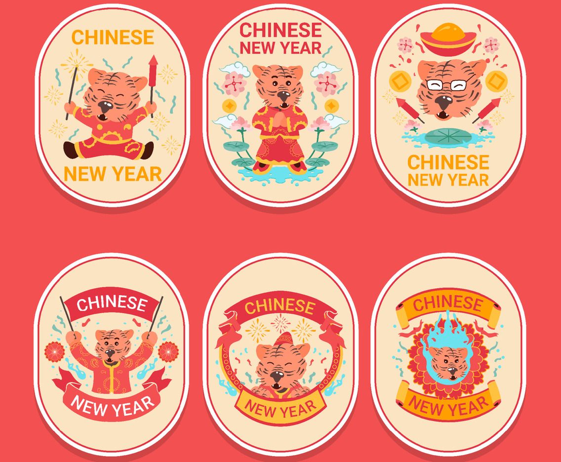 Chinese Water Tiger New Year Character Sticker Pack