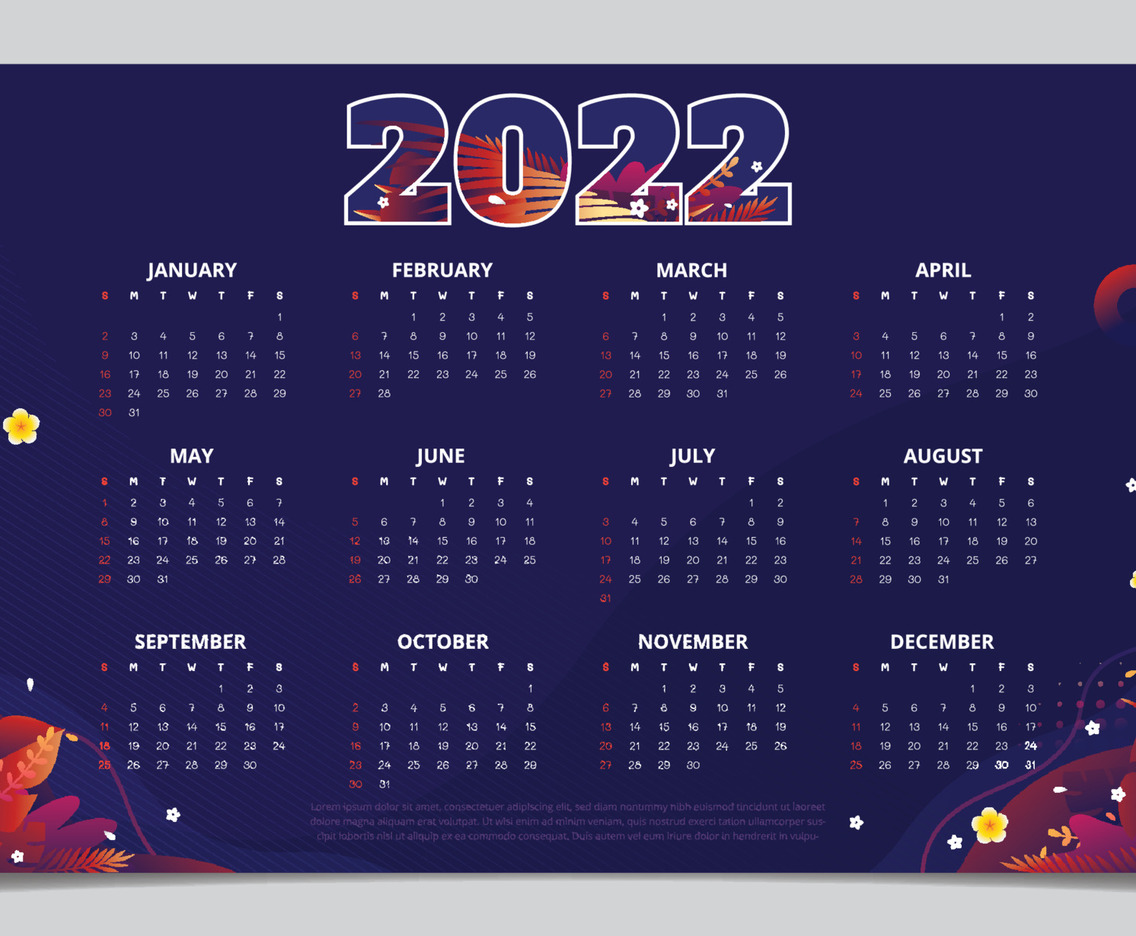 2022 Calendar Template with Floral Themes