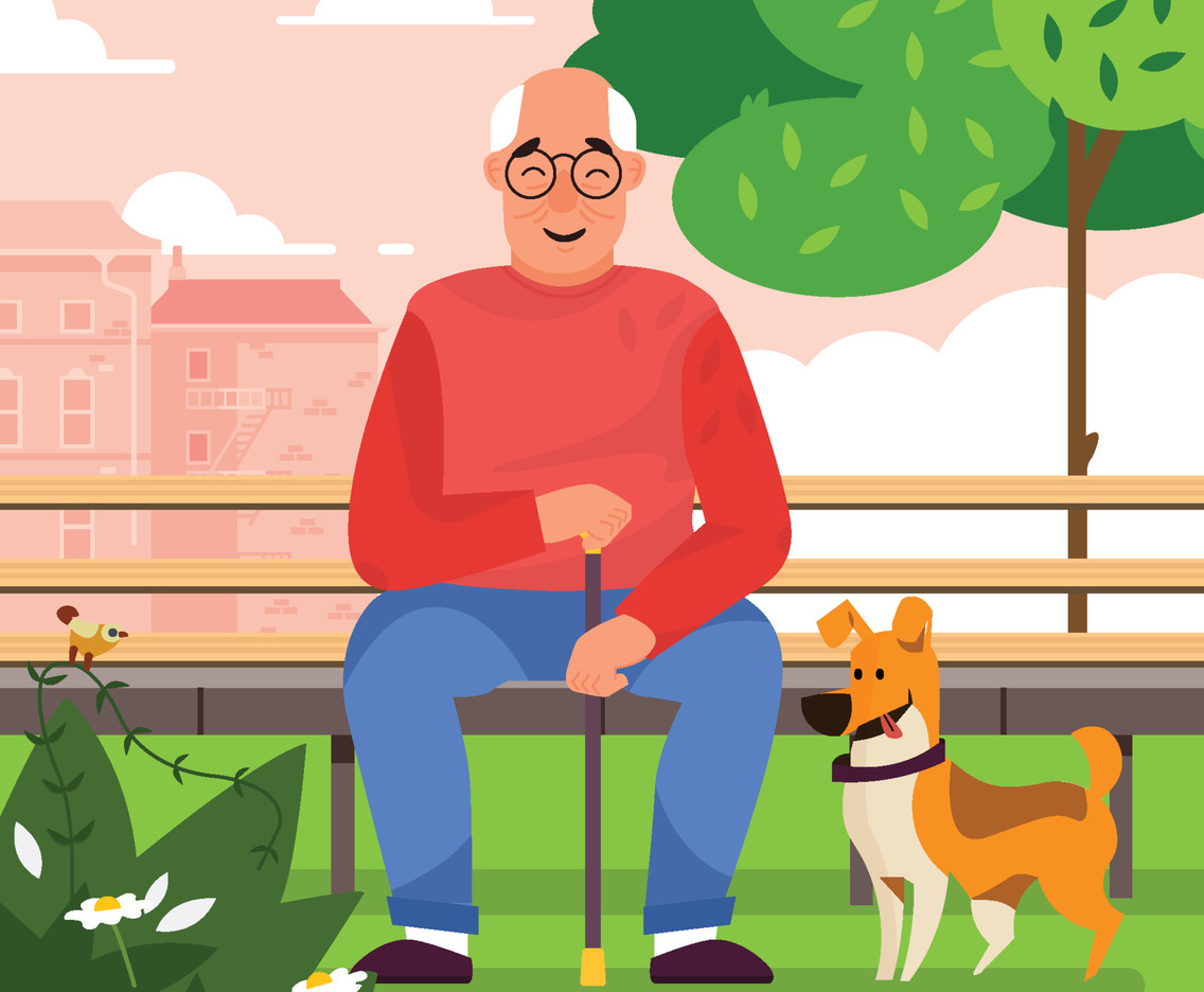Old Man Sit Accompany With His Dog Concept