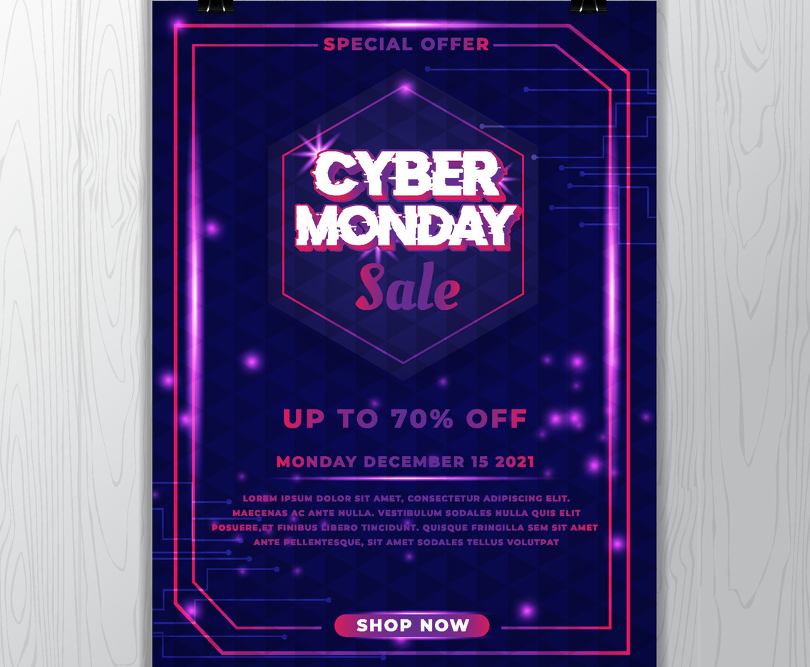 Cyber Monday Poster with Futuristic Glow Light