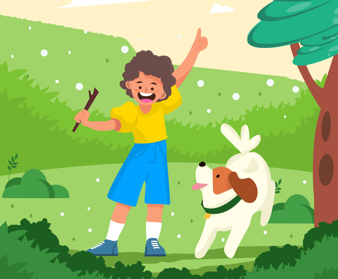 Boy Play With His Dog Concept