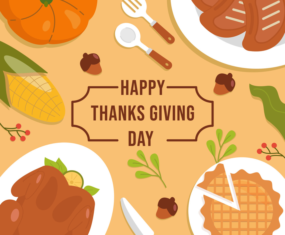 Flat Hand Drawn Food for Thanksgiving Party