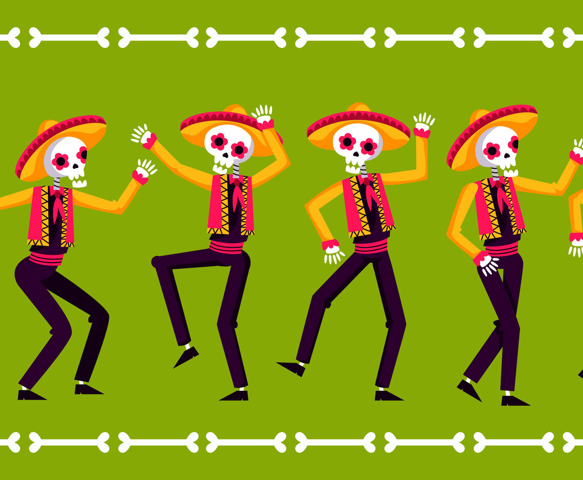 Characters of Dancing Skeletons with Mexican Hats