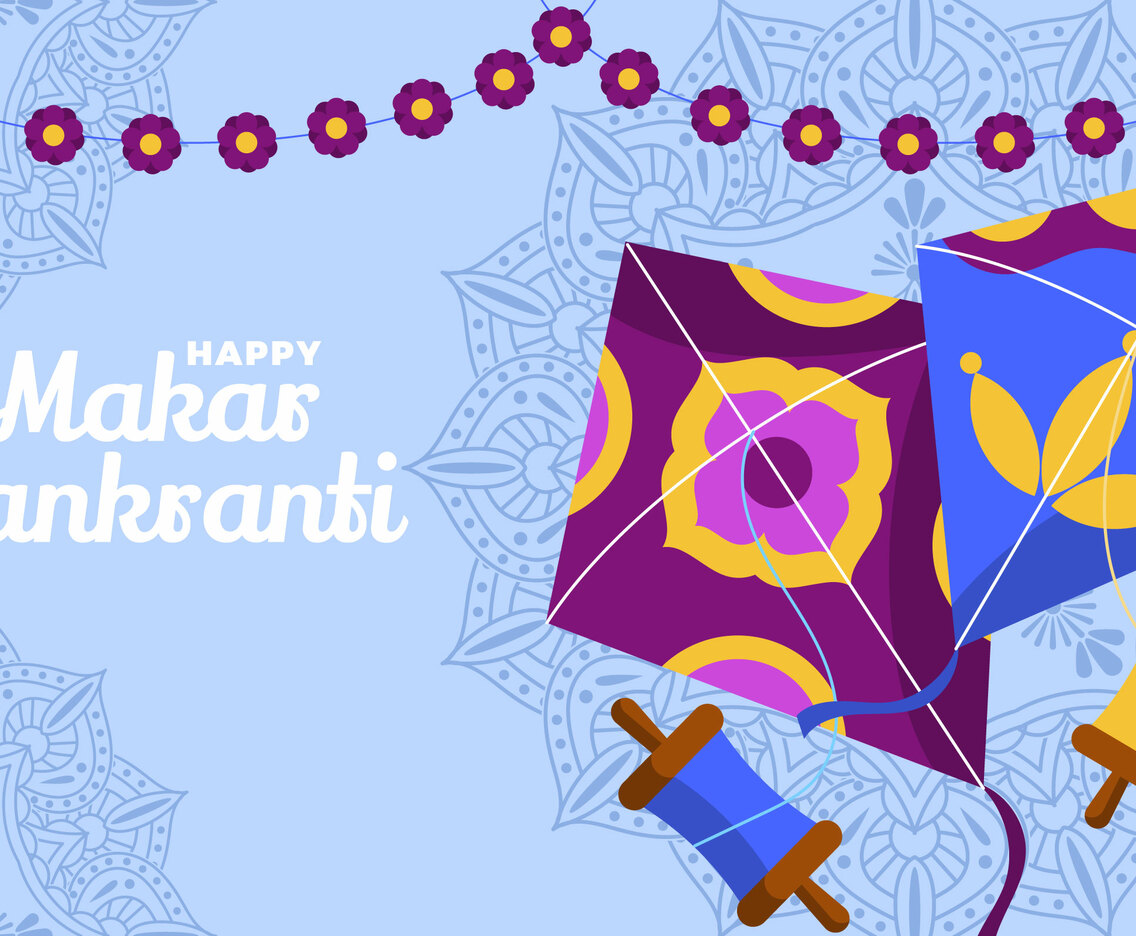 Two kites fly side by side during Makar Sankranti