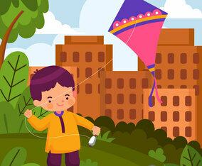 a child is playing a kite on Makar Sankranti