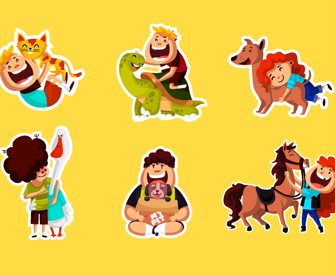 Children with Pets Sticker Set