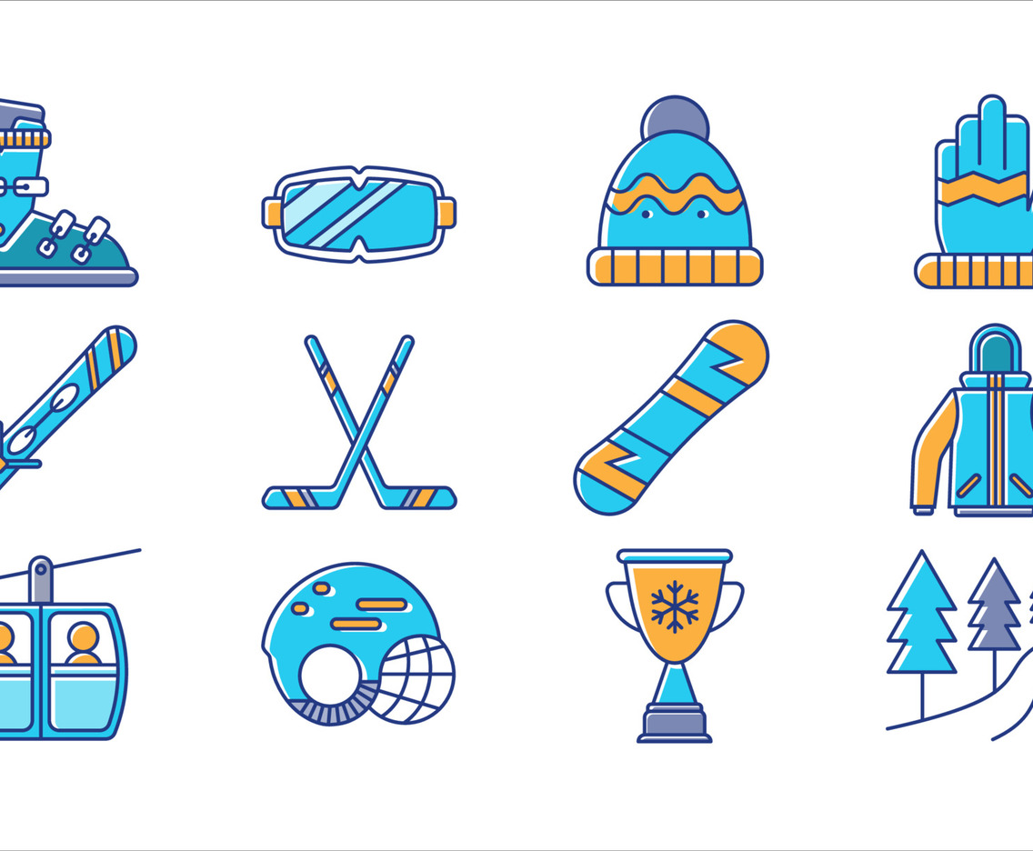 Winter Sport Line Style Icon Collection