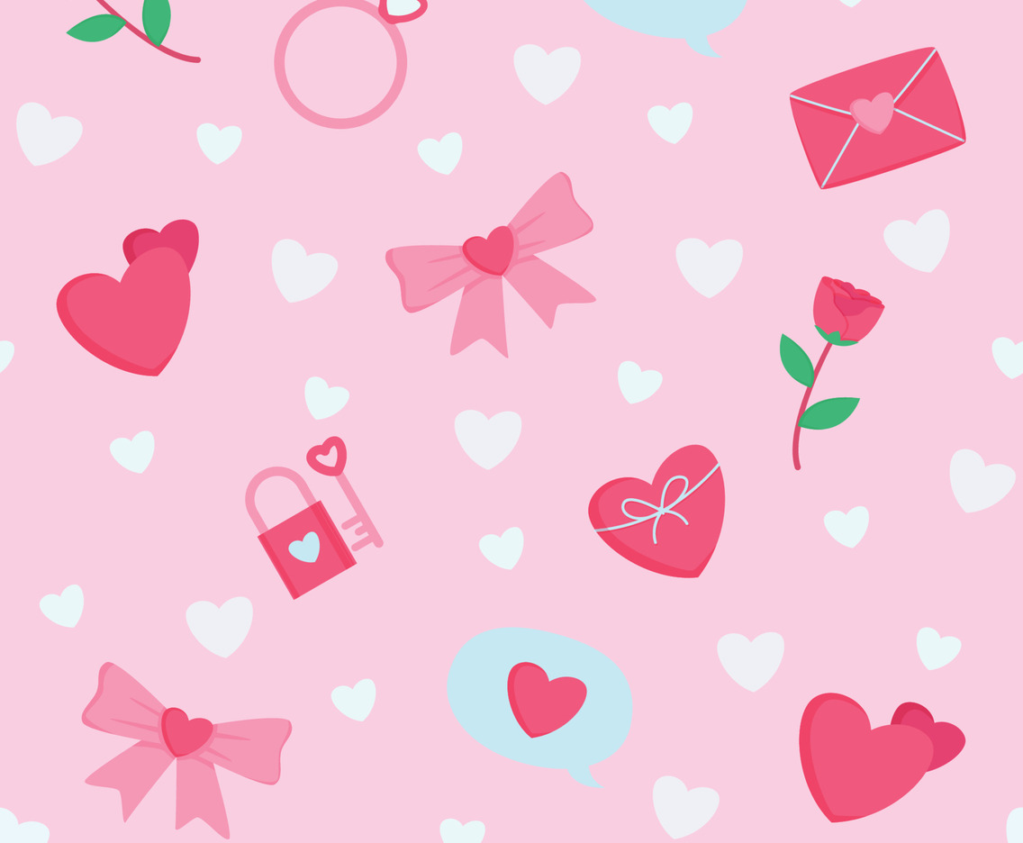 Seamless Valentine Pattern Contains Heart Ribbon Flower