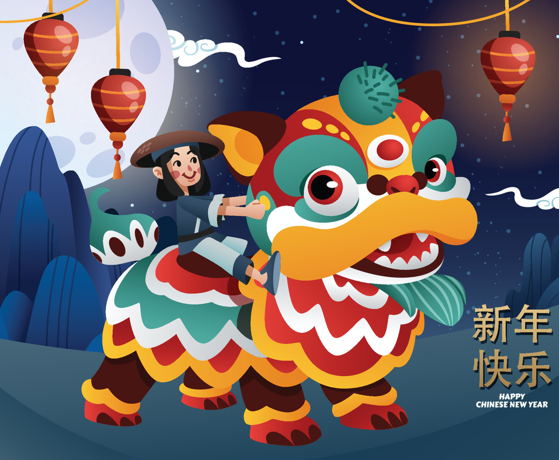 A Girl Celebrates Chinese New Year With Chinese Lion Dance