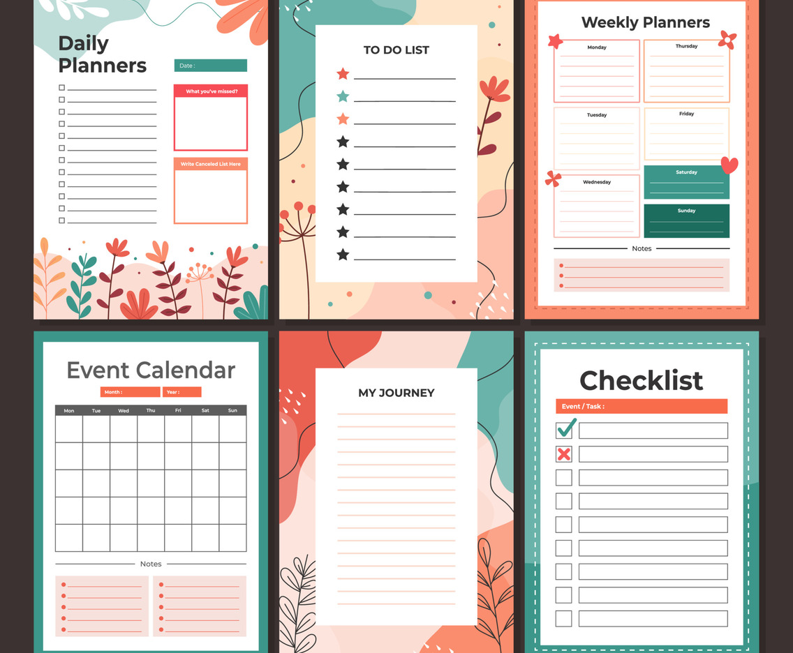 Journal Planner Template With Cute Colorful Theme Vector Art &amp; Graphics ...