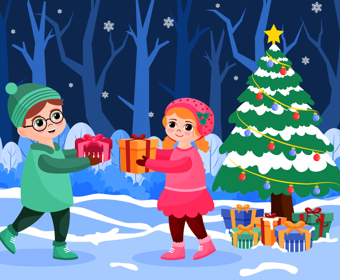 Children Exchange Gifts on Christmas Night