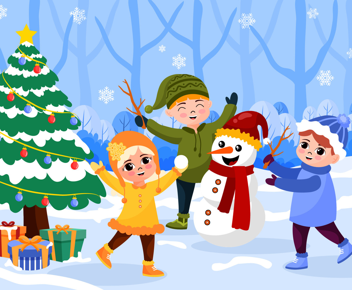Group of Kids Playing at Winter
