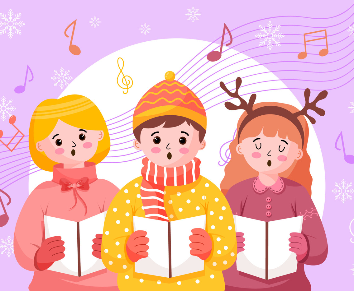Three People Singing Christmas Carol