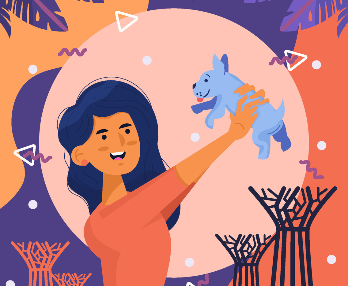 Woman Lift Up Her Puppy Concept