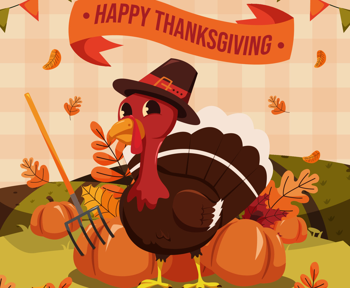 Happy Thanksgiving Celebration with Turkey and Pumpkin