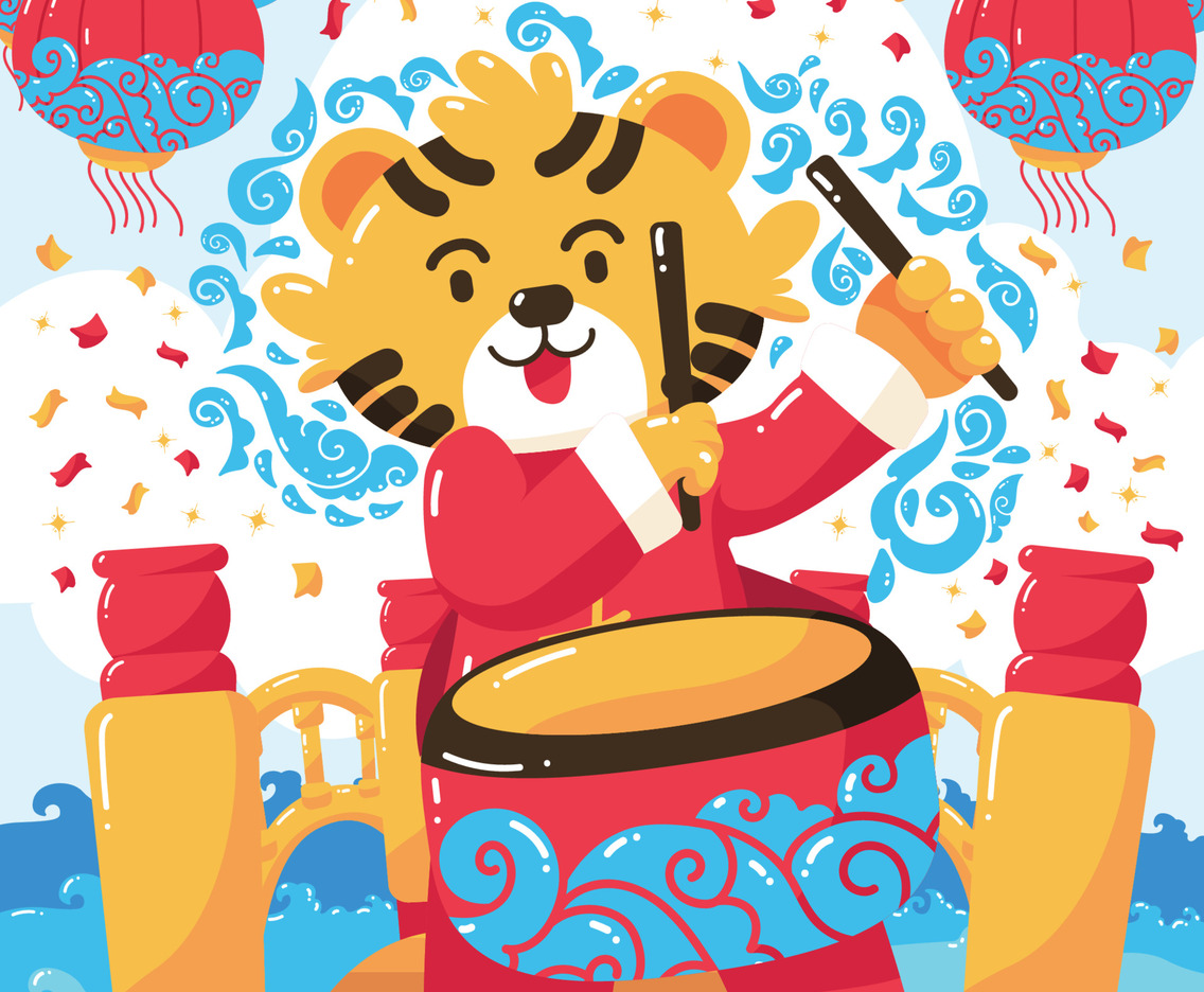 Chinese New Year Water Tiger Playing Drum