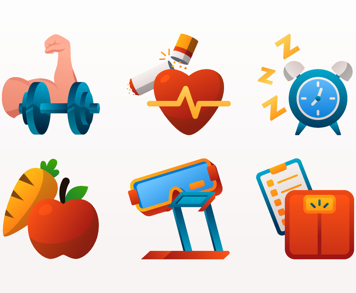 Healthy Lifestyle in New Year Resolution Icon Set