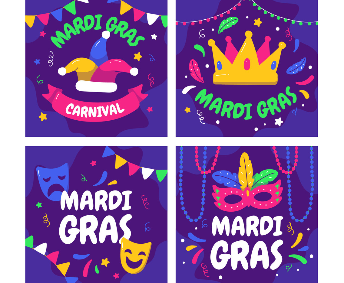 Set Of Mardi Gras Cards Vector Art &amp; Graphics | freevector.com