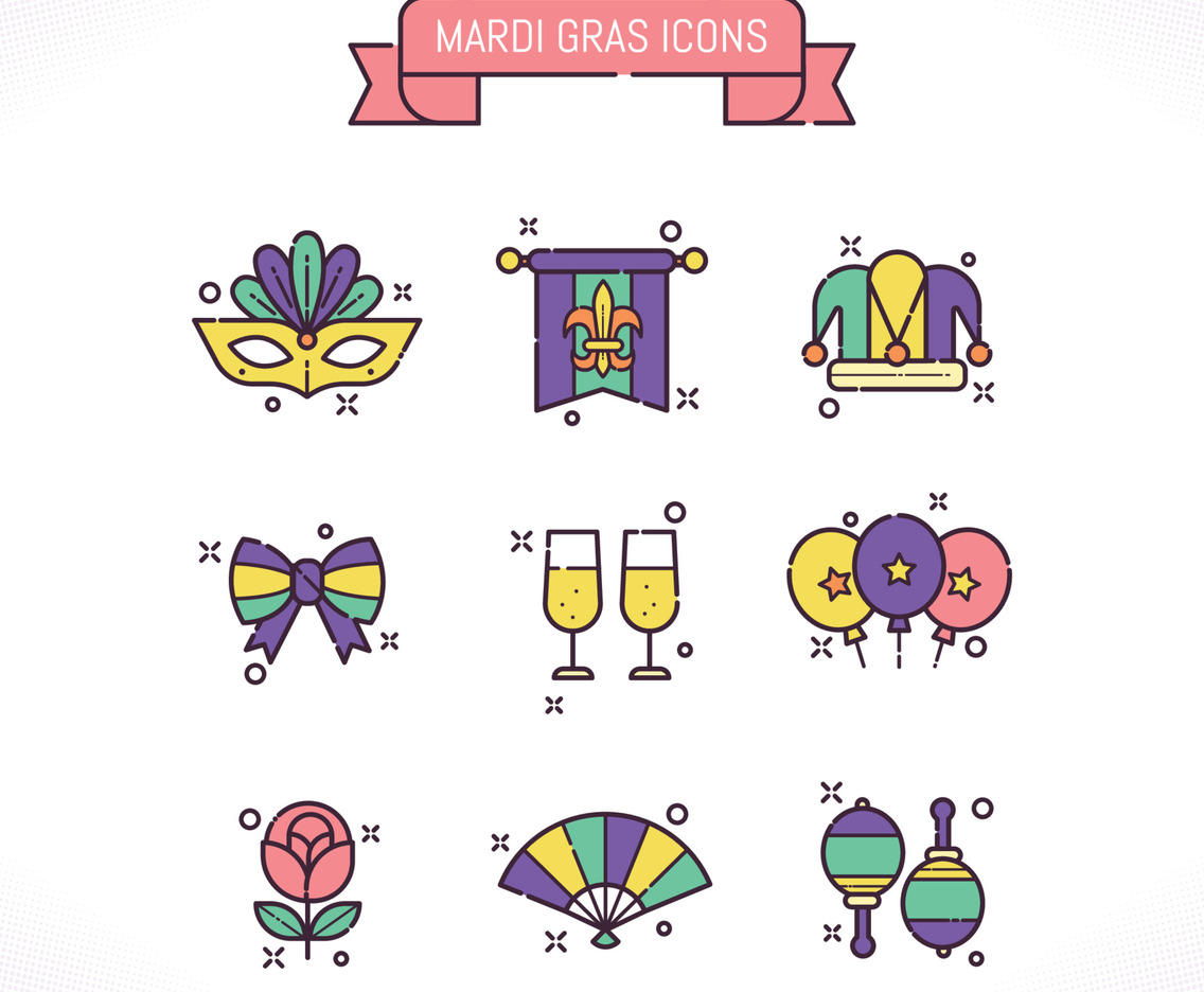 Mardi Gras Icons Set