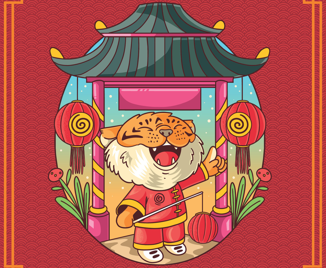 Cute Tiger Celebrate Chinese New Year Eve