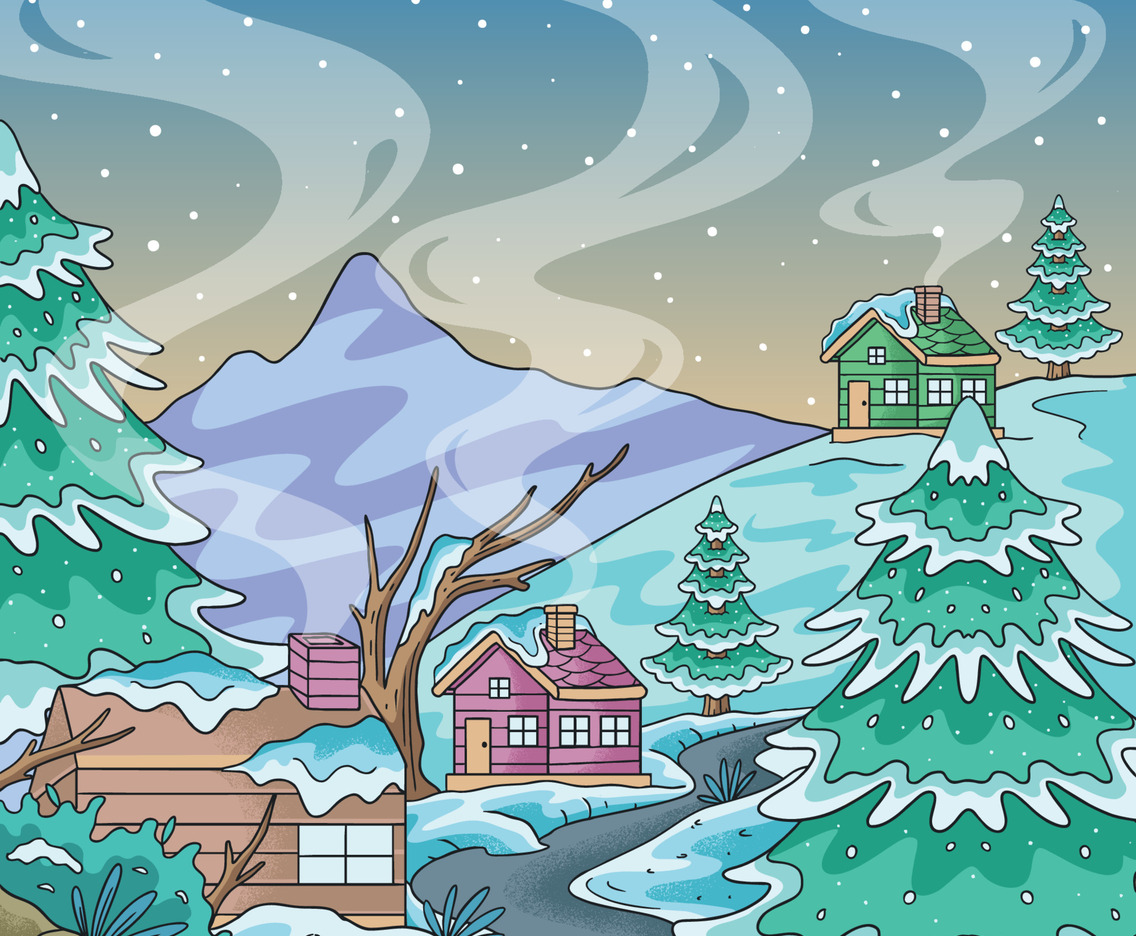 Vilage Scenery When Winter Comes