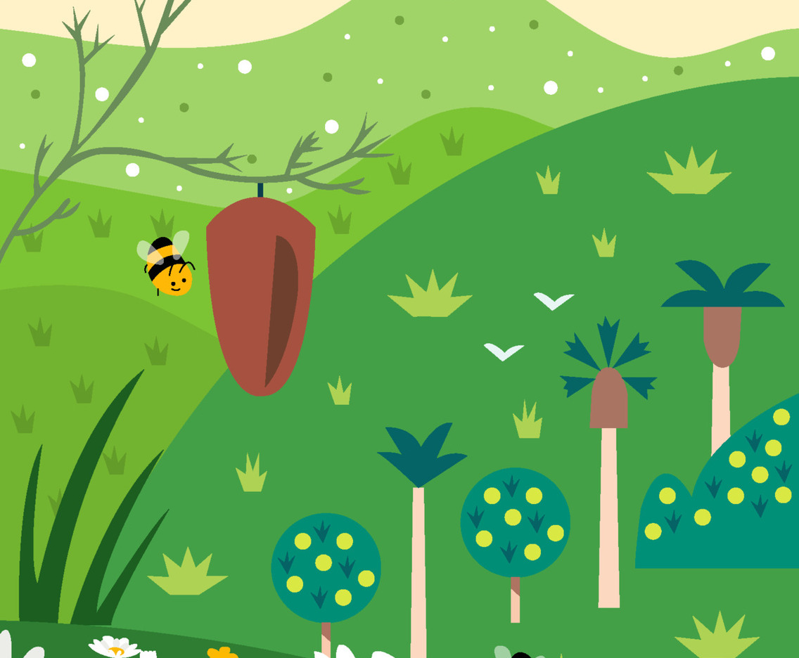 Flowers and Bees on the Hill Background