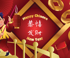 Teenage Boy Celebrating Gong Xi Fa Cai Background