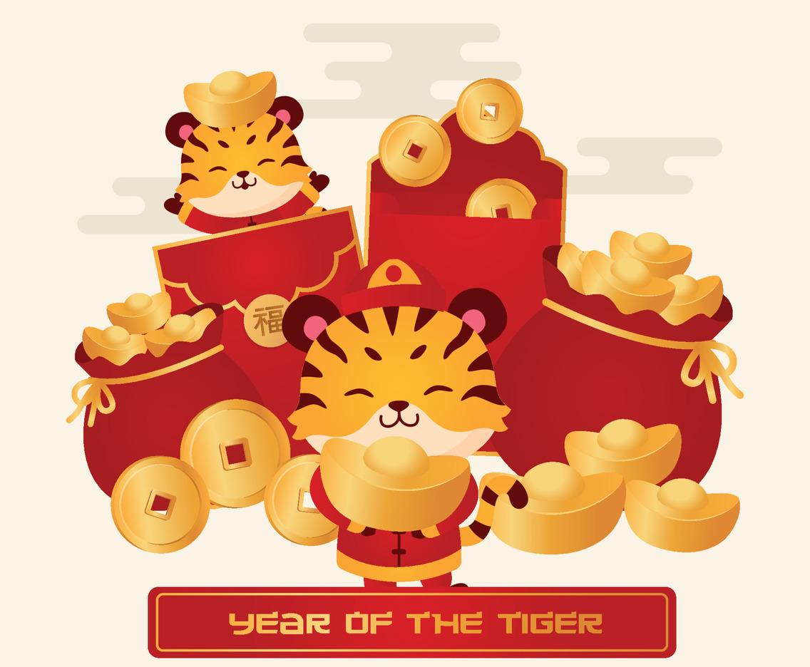 Cute Little Tiger Bring Chinese Gold Money